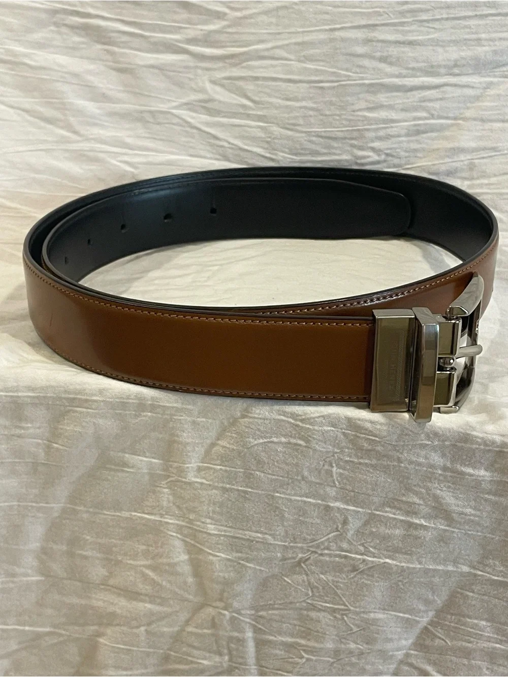 John Henry Reversible Leather Belt Black Brown Silver Buckle 32/80